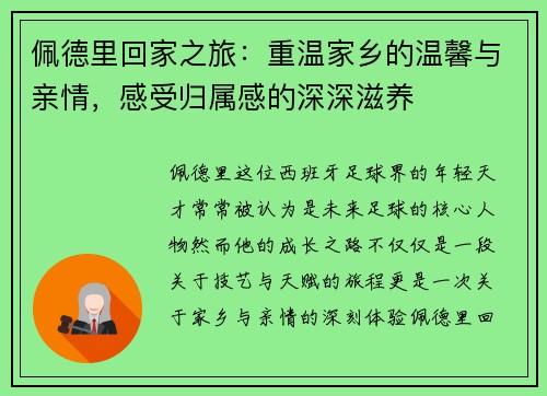 佩德里回家之旅：重温家乡的温馨与亲情，感受归属感的深深滋养